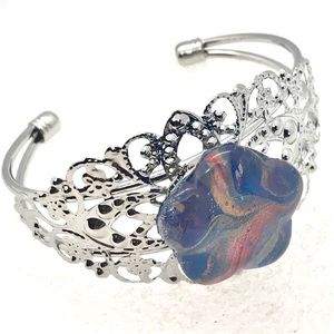 Filigree cuff bracelet bangle with Handmade 20mm snap SB20